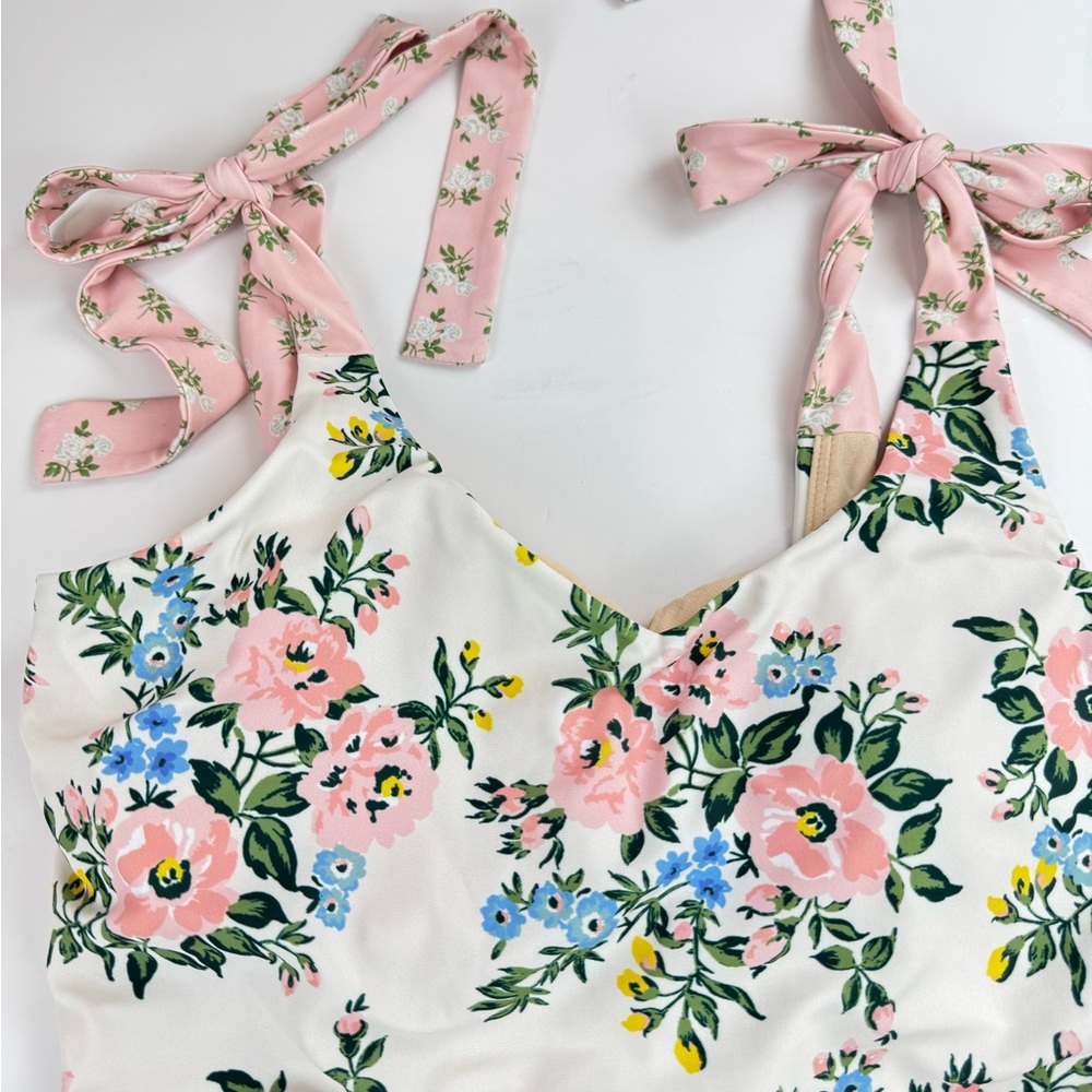 Lime Ricki Somerset Floral Shoulder Tie V-Neck One-Piece swimsuit Medium NWOT - Picture 4 of 12